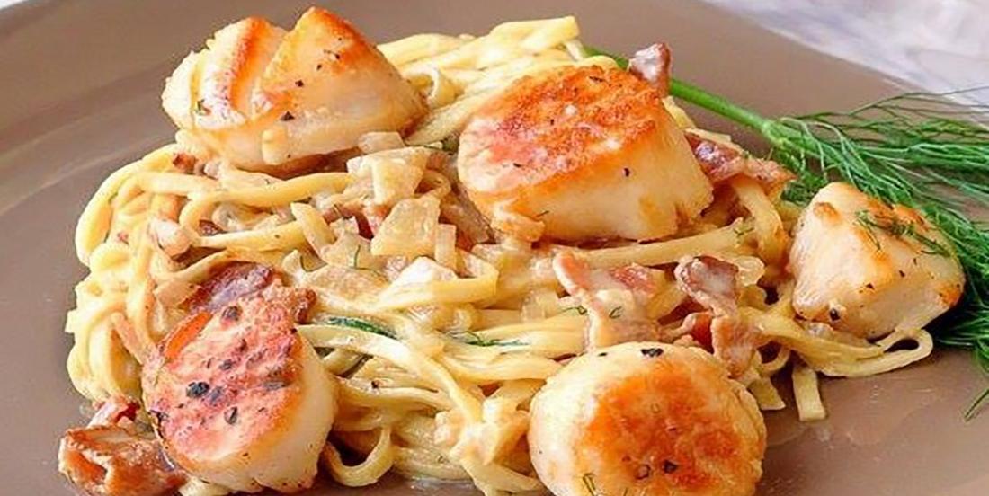 Fettucine-pétoncles-poêlés-bacon