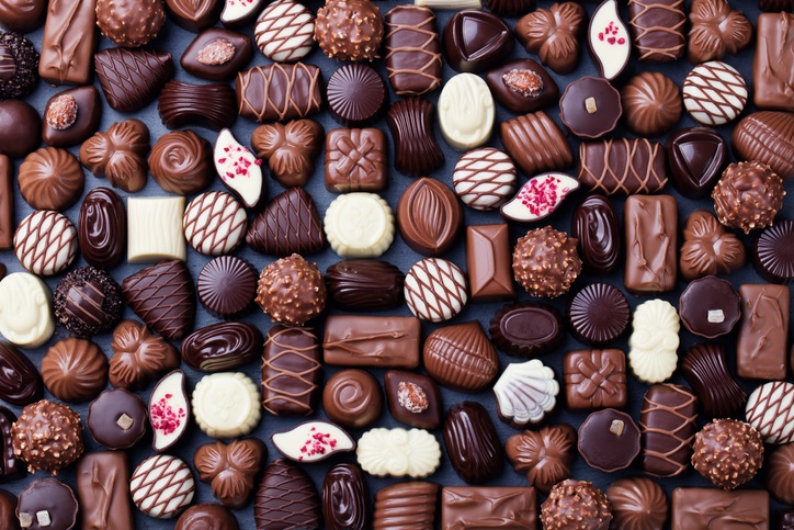 Assortment of fine chocolate candies. Top view